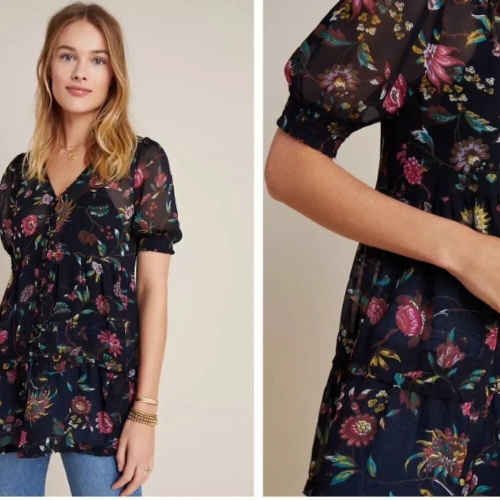 Like New! Anthropologie Salzburg Sheer Tunic Blouse in Size XS